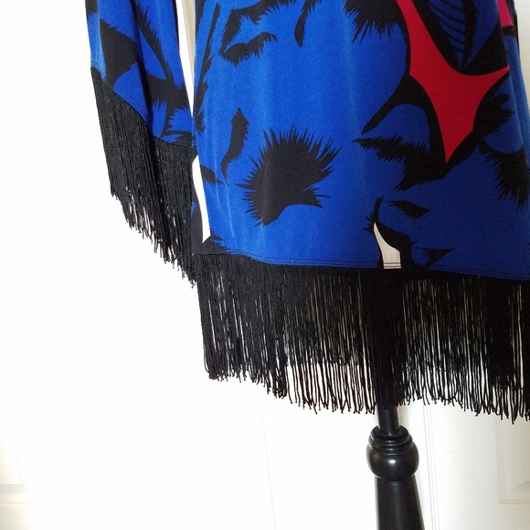 CARMEN blue black and red fringed abstract print tunic dress Small - Picture 4 of 9